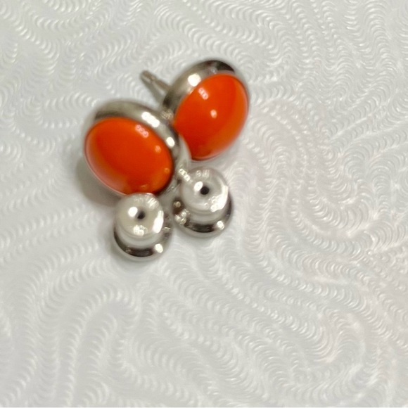 💯 Authentic Hermes Post Earrings Orange with New Backs - Picture 2 of 14